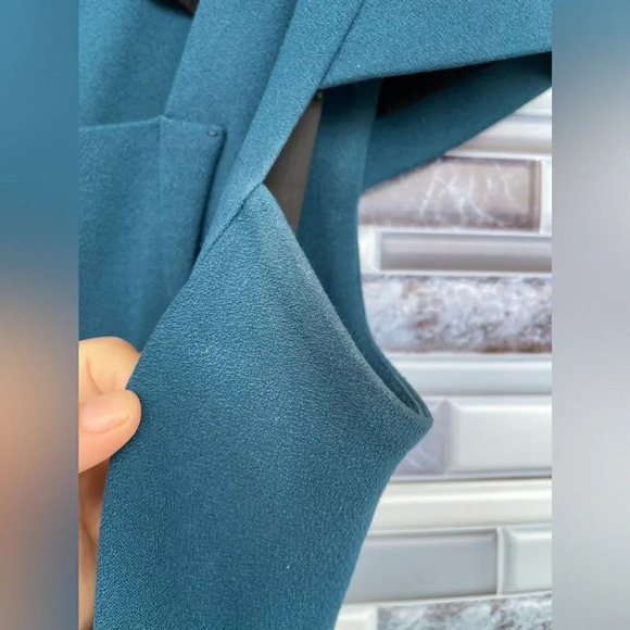 ROLAND MOURET JEDDLER TEAL CREPE CAP SLEEVE DRESS SIZE 14 - Picture 5 of 14